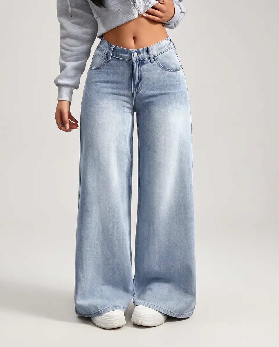 Norielle široké džíny palazzo světle modré denim