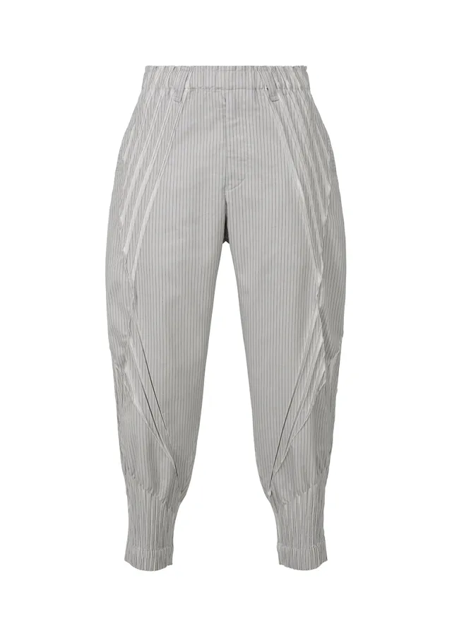 Issey Miyake Type-S 001-3 cropped kalhoty šedé pruhované