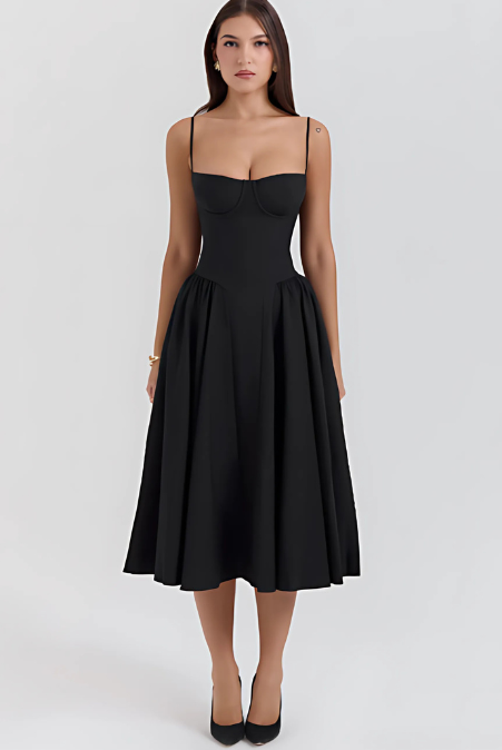 Norielle midi bustier šaty černé rozšířené