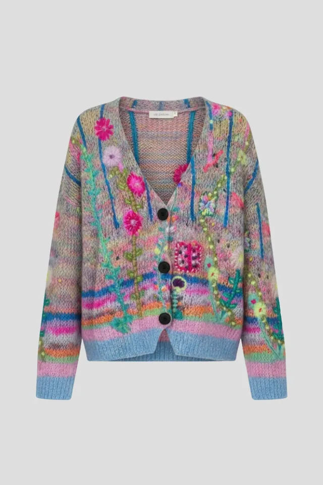 Norielle květovaný cardigan s výstřihem do V modrý