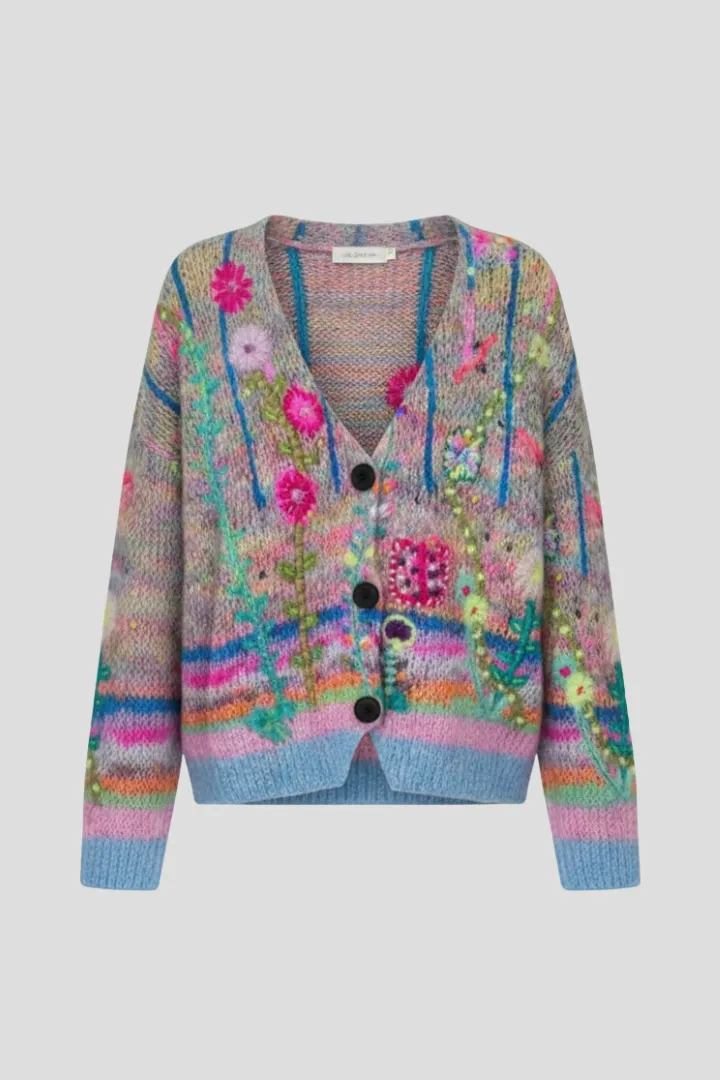 Norielle květovaný cardigan s výstřihem do V modrý