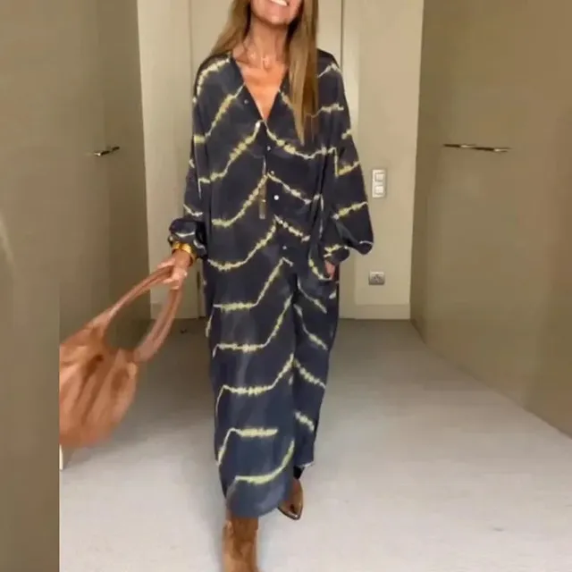 Norielle maxi šaty dlouhé košilové geometrické