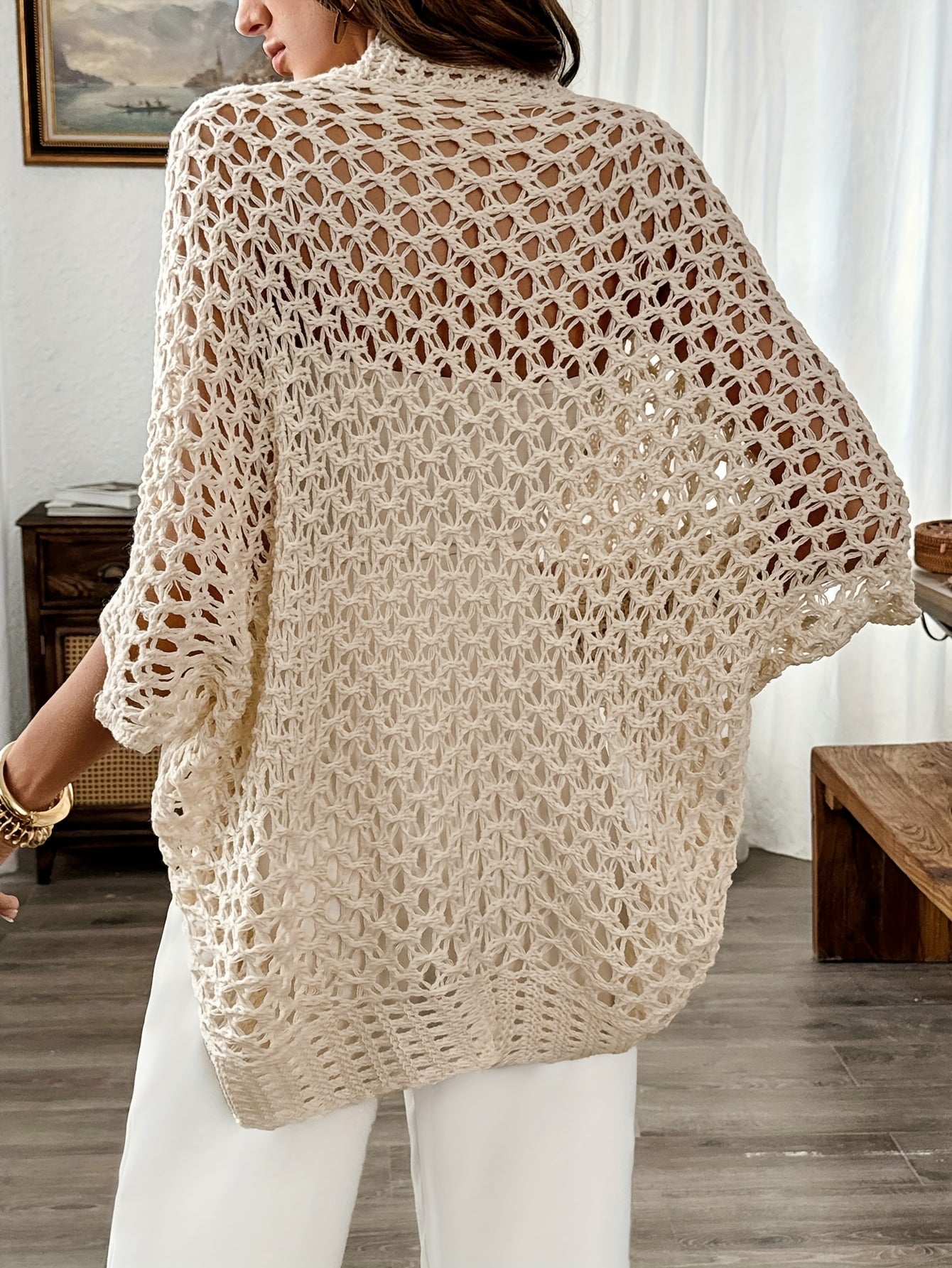 Norielle háčkovaný otevřený cardigan béžový