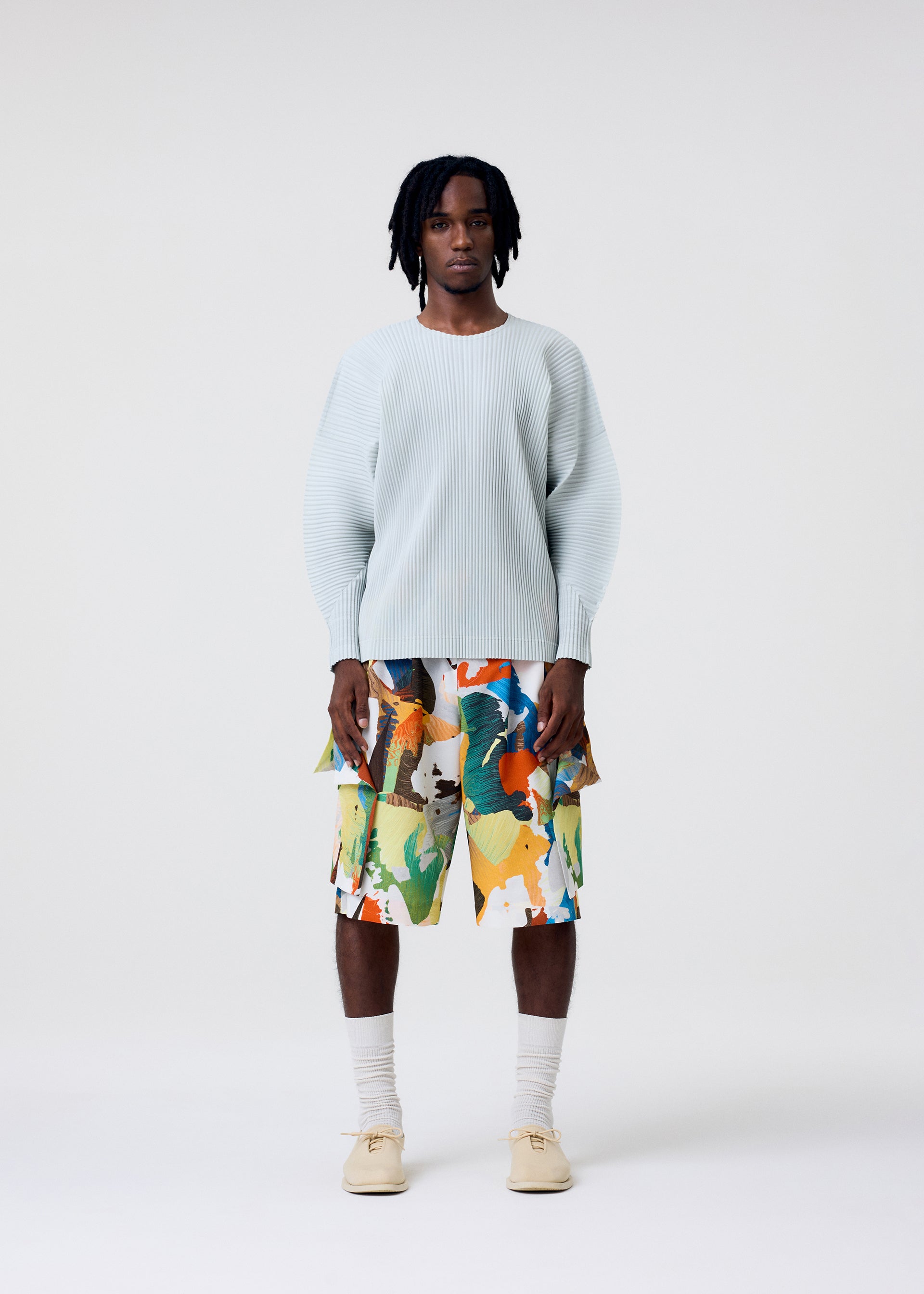 Homme Plissé Issey Miyake Agave Mesh top světle šedý