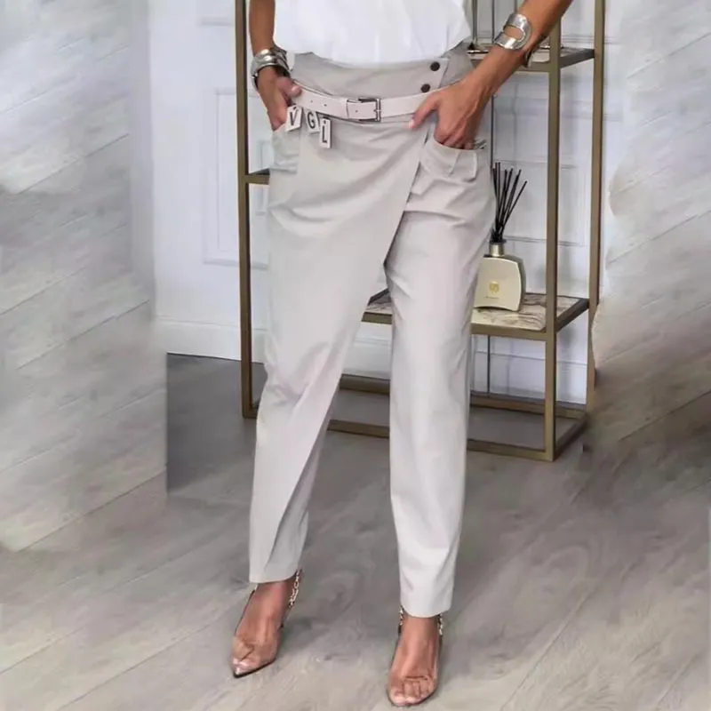 Norielle elegantní kalhoty s vysokým pasem šedé vysoký pas