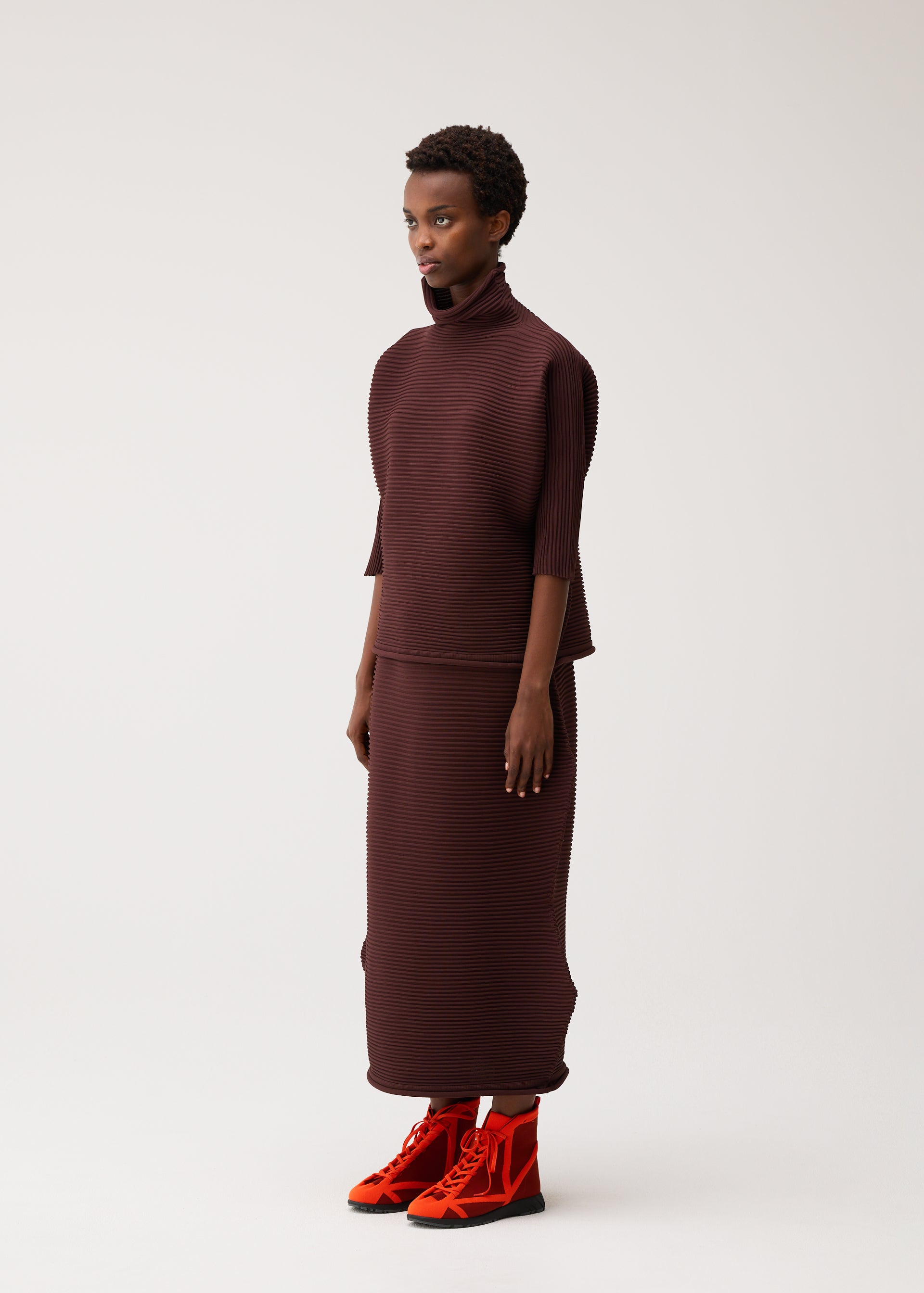 Issey Miyake Pleats Please Zig Zag Knit sukně černá bezešvá