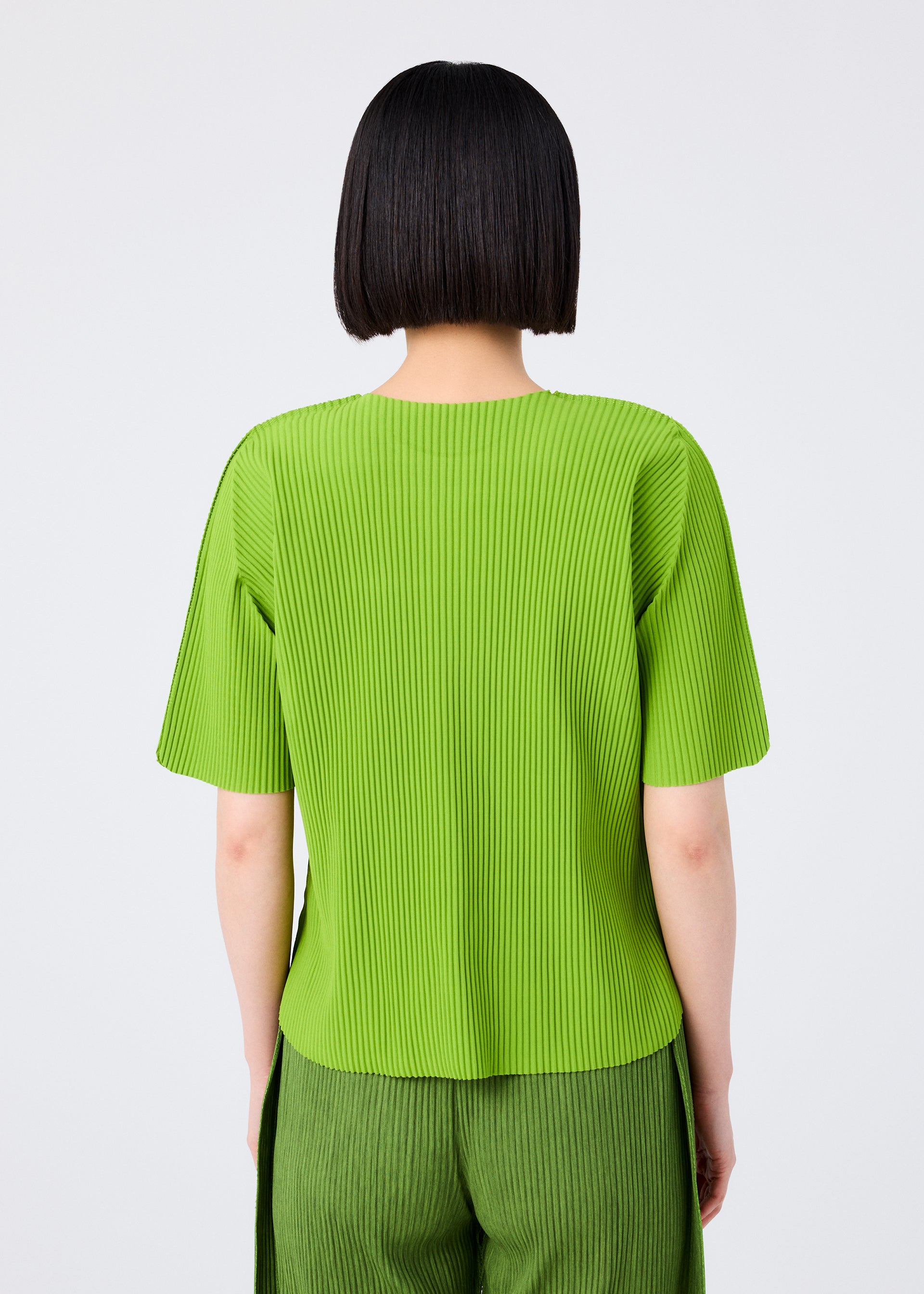 Issey Miyake Round Pleats top žlutý plisovaný krátký rukáv