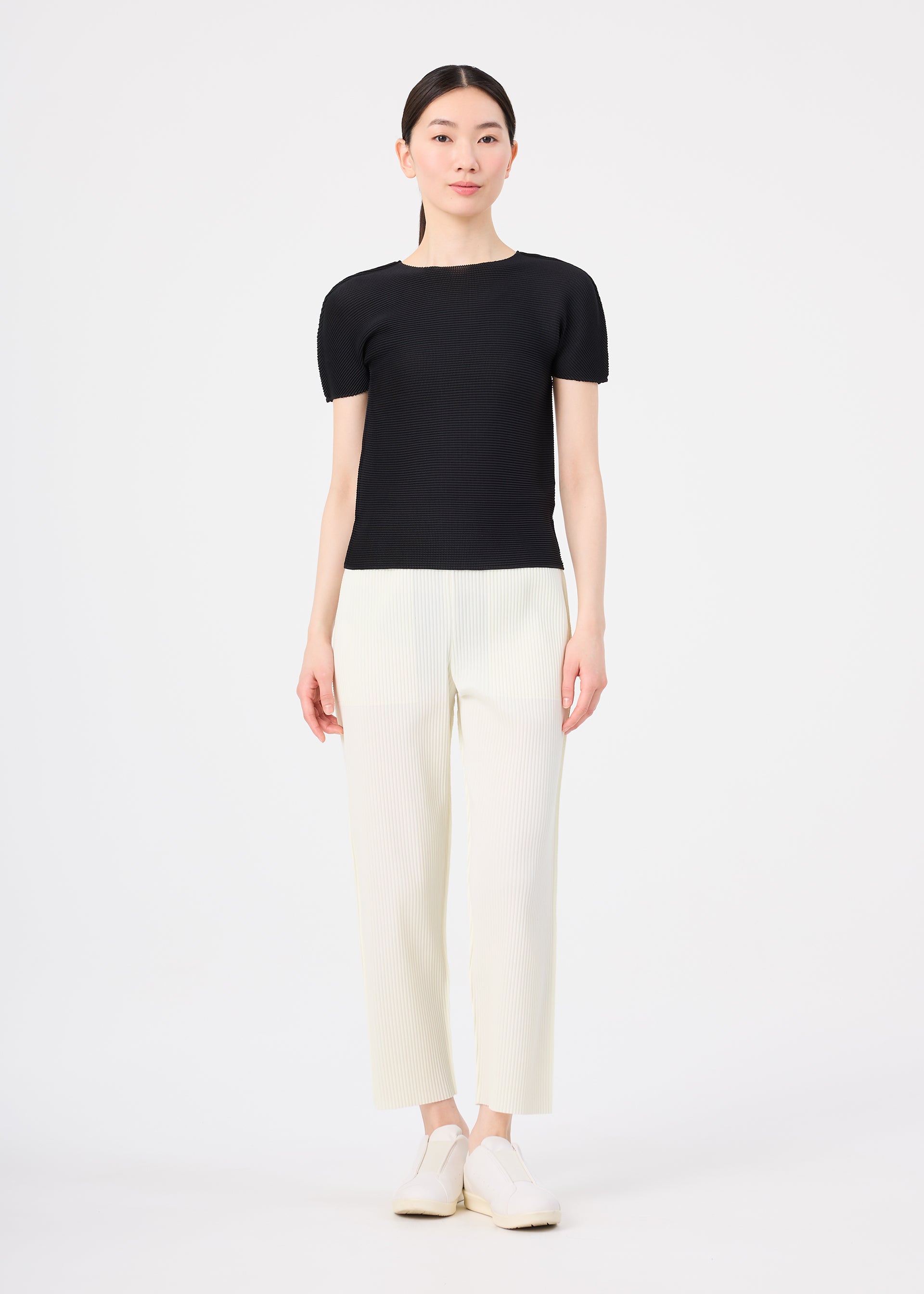 Issey Miyake Fine Knit Pleats kalhoty bílé lehký úplet