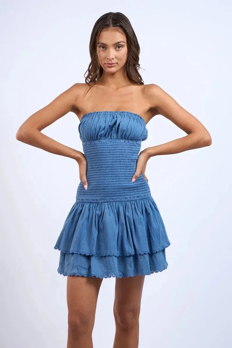 Norielle denimové bustier šaty krátké bez ramínek