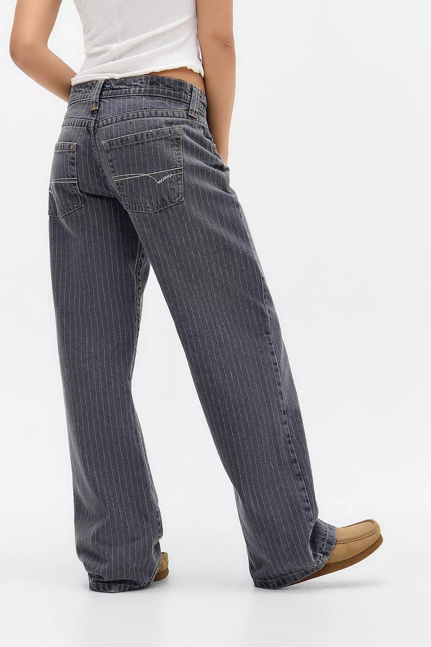 Norielle Vintage baggy džíny šedé pruhované nízký pas