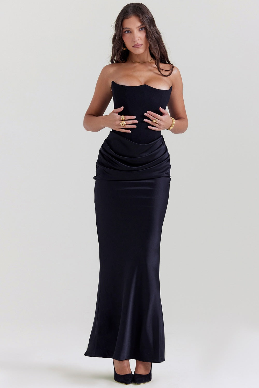 Norielle Elegance saténové bustier šaty černé