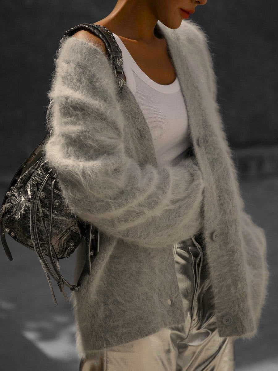 Norielle cardigan kaki oversize huňatý na knoflíky