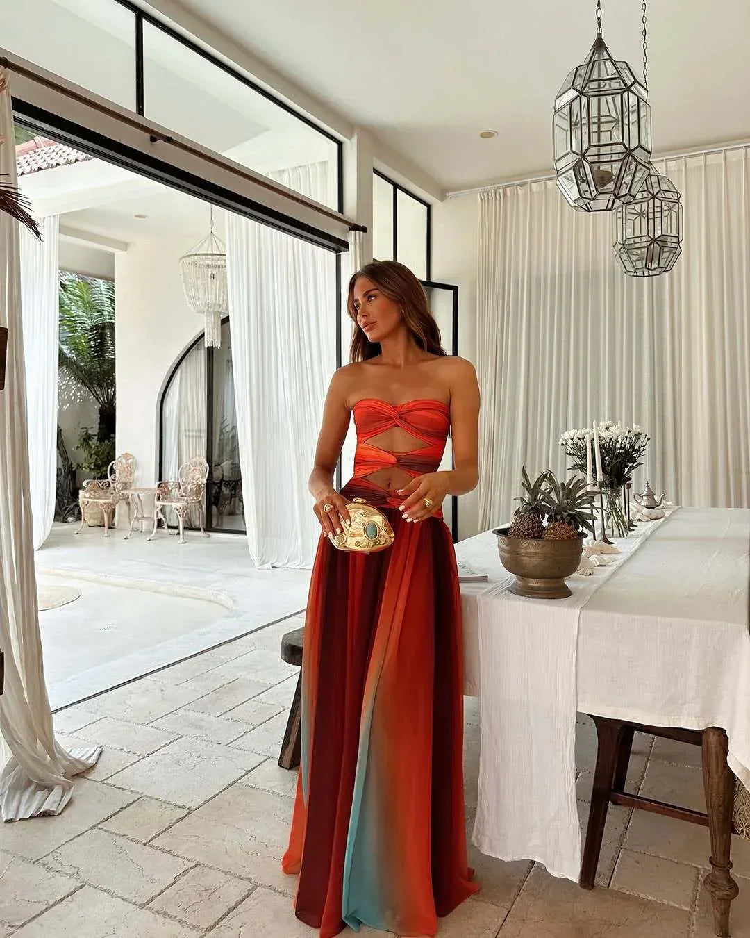 Norielle Bustier maxi šaty multicolore dlouhé pruhované
