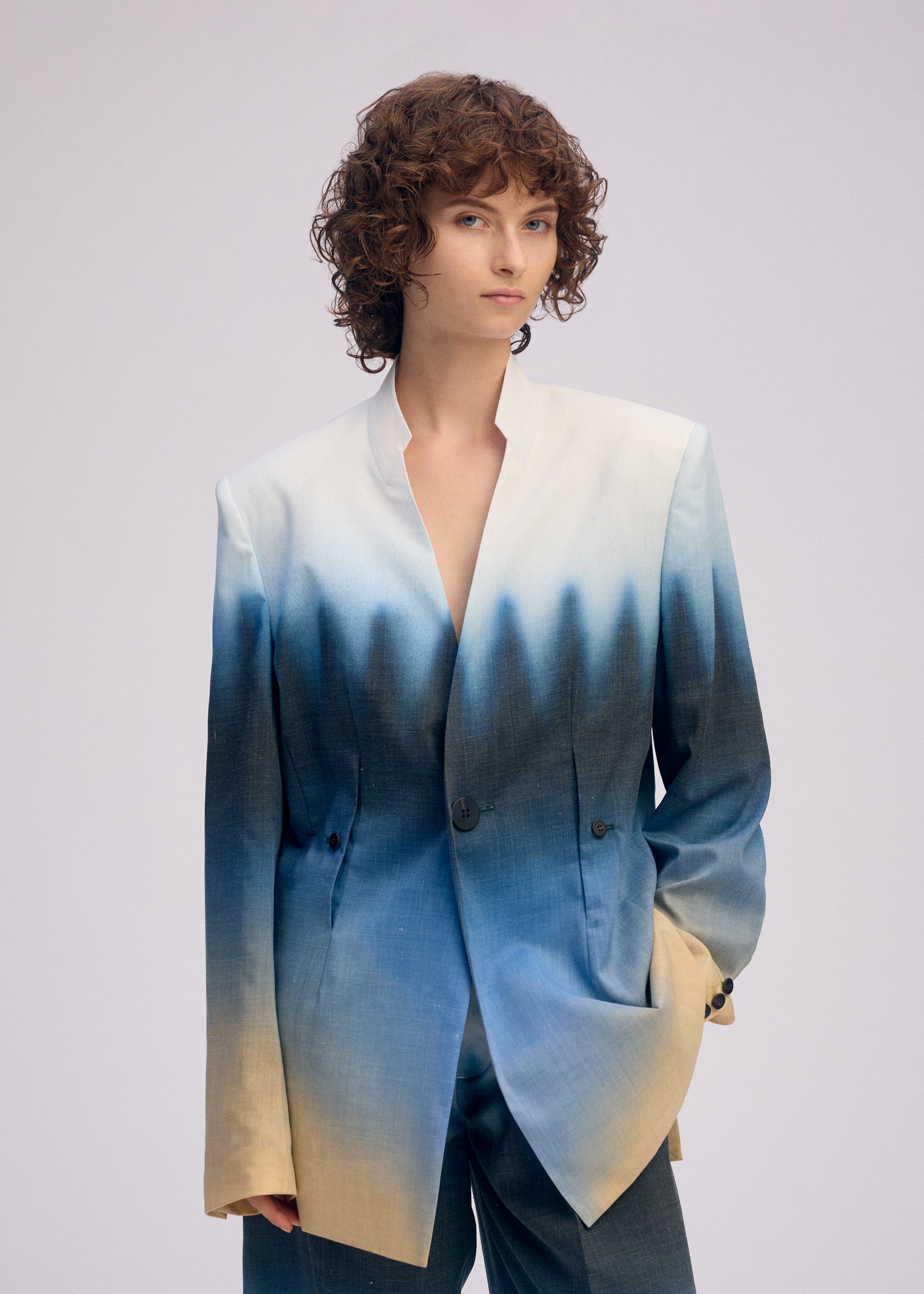 Issey Miyake Plumage sako dámské chukar bez límce