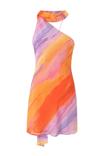 Norielle asymetrické mini šaty sunset oranžové