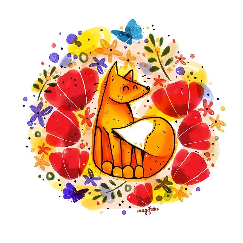 Magifešn FAIR TRADE polštář Liška v máku 50x50 bavlna