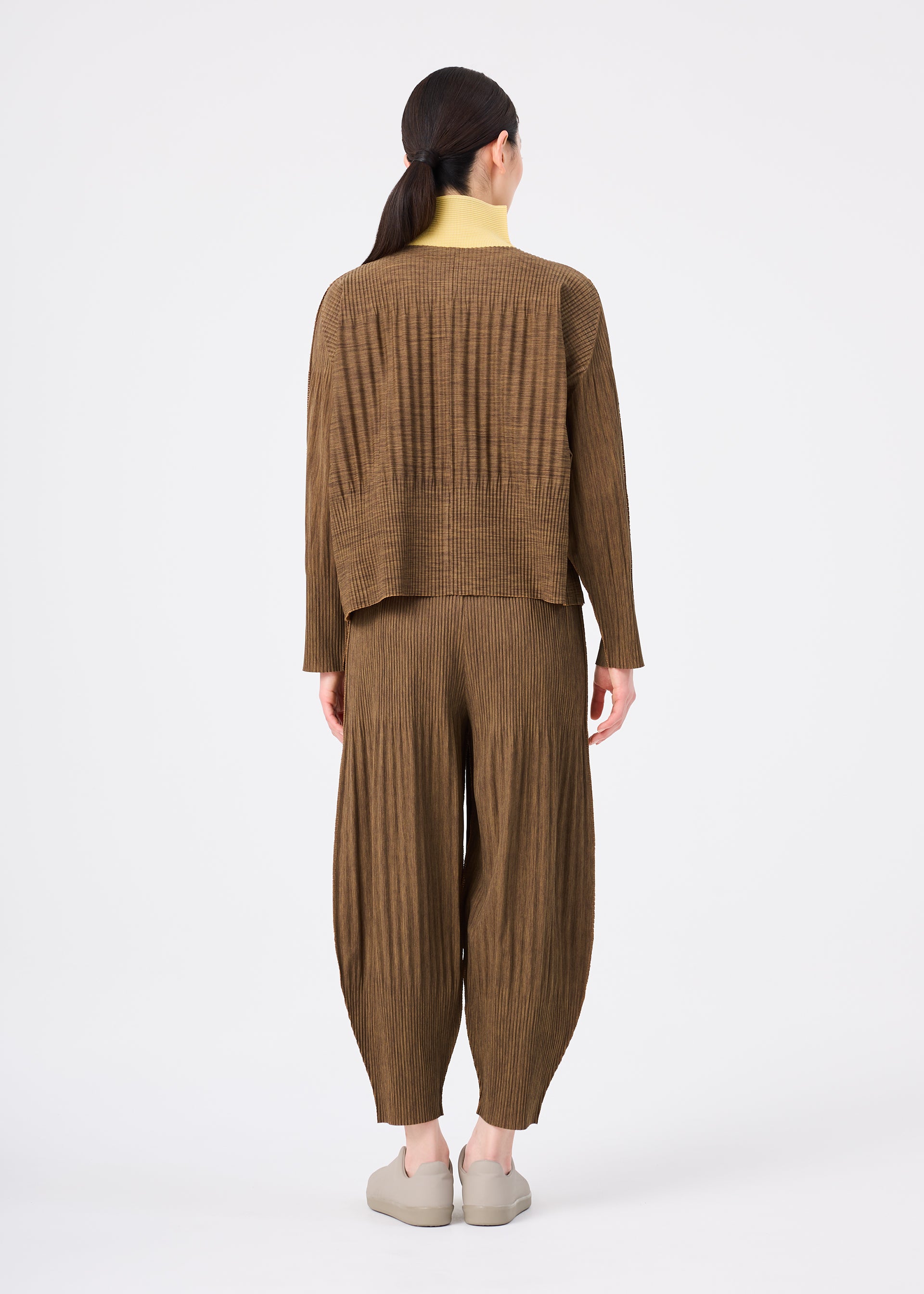 Issey Miyake Mix Fine Knit Pleats kalhoty taupe