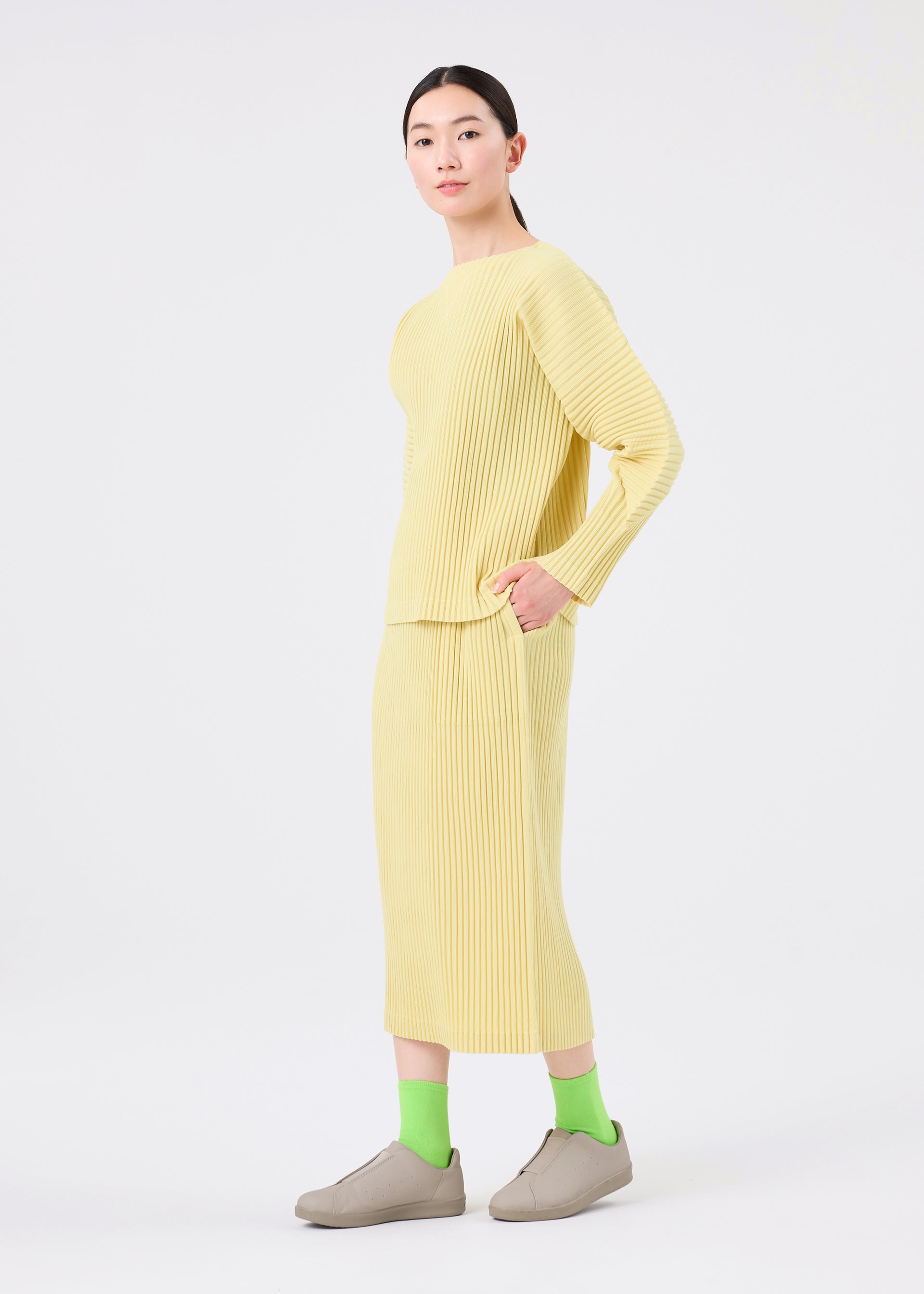 Issey Miyake Corduroy Pleats sukně taupe