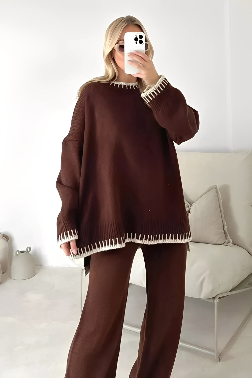 Norielle oversize pletená souprava béžová 2dílná