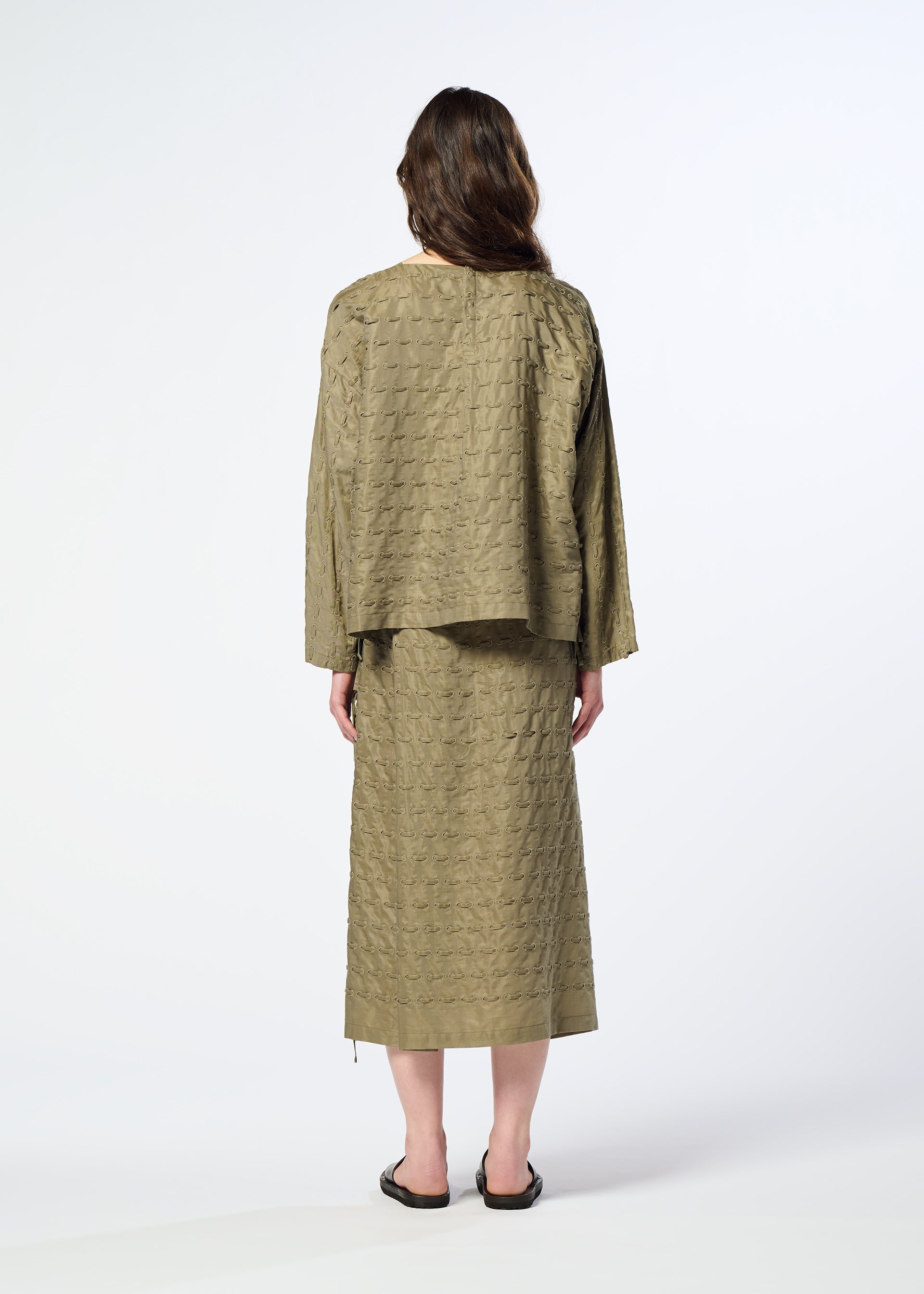 Issey Miyake Hole & Line sukně khaki děrovaná