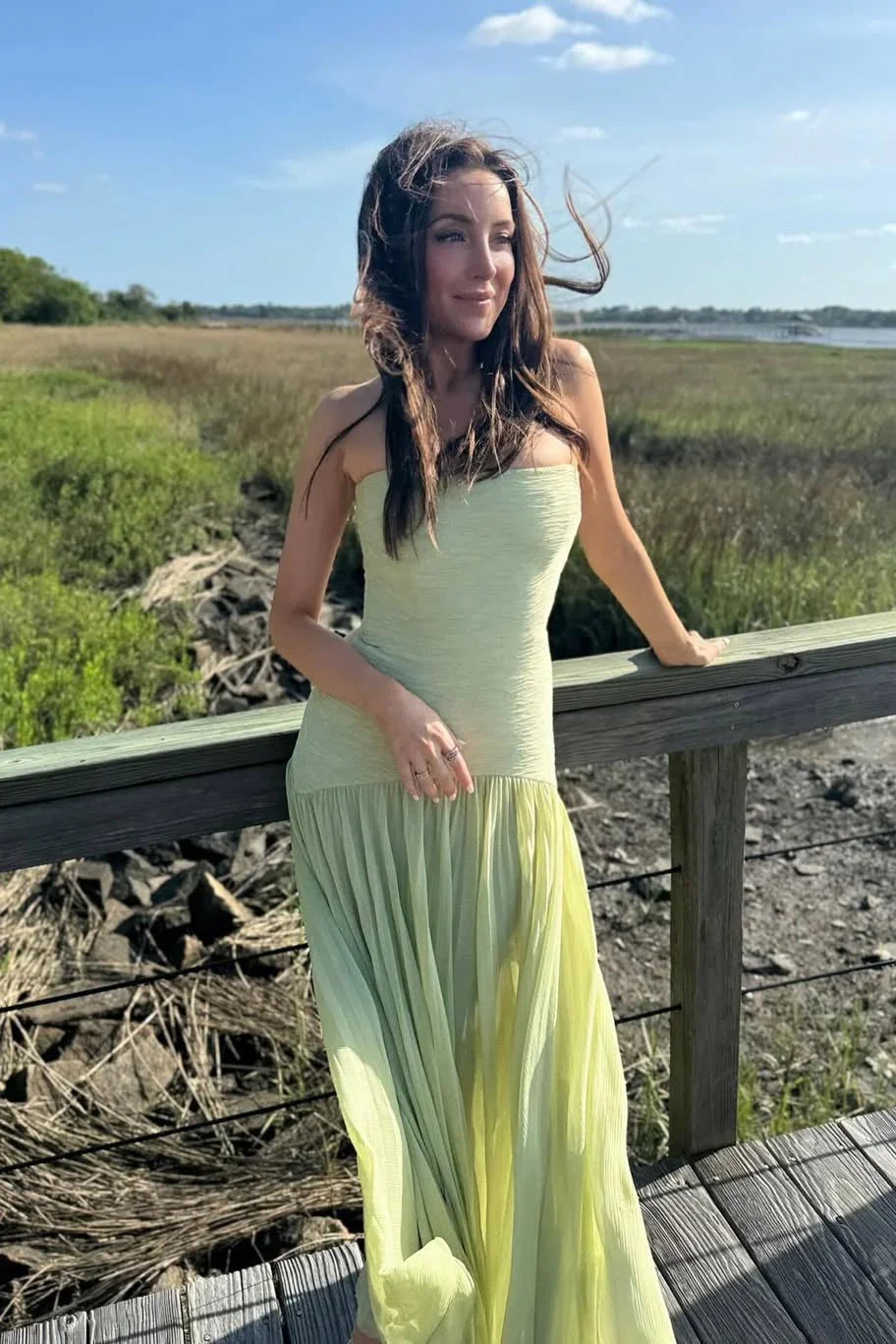 Norielle Plissée dlouhé bustier šaty zelené plisované