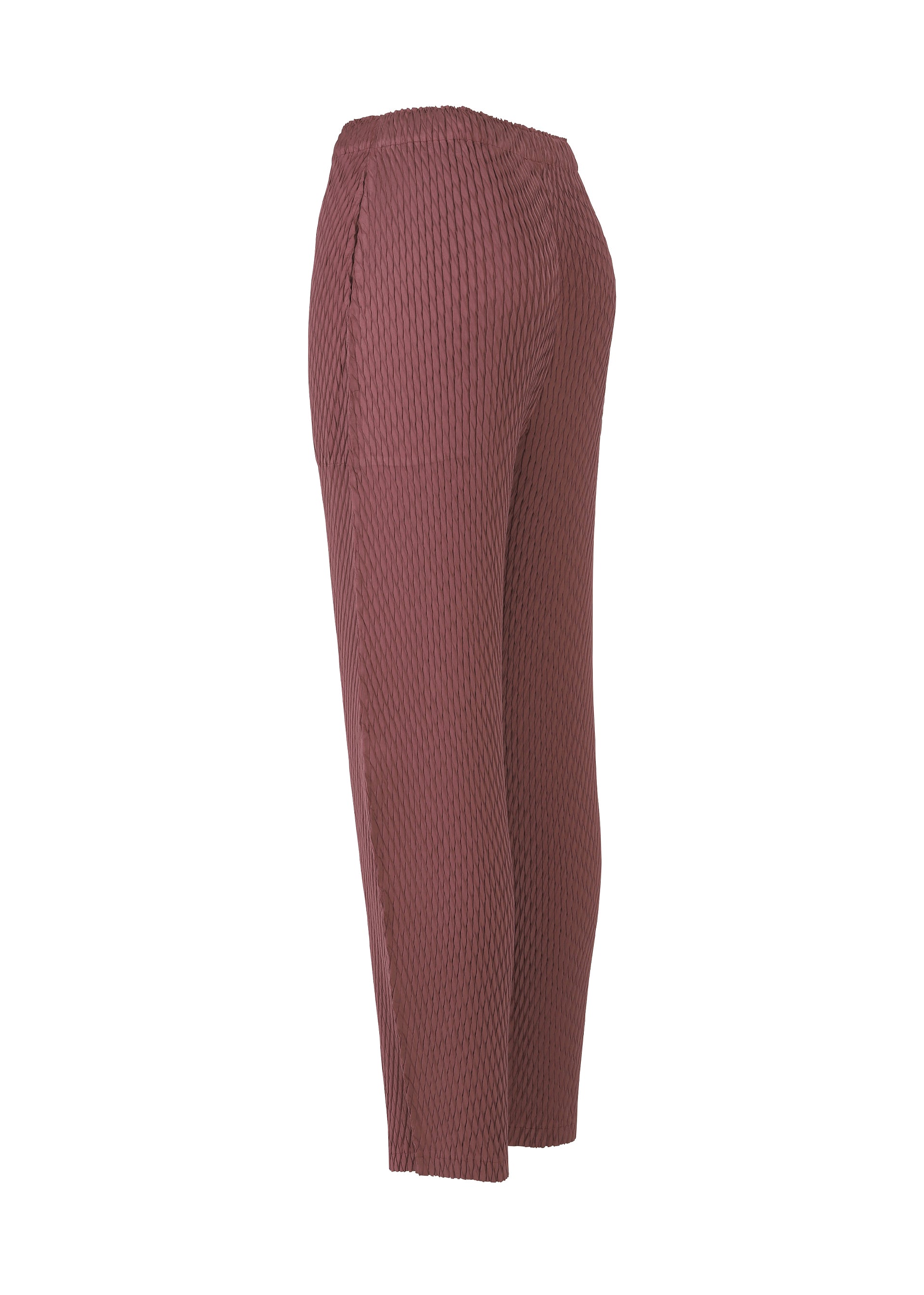 Issey Miyake Sleek Pleats kalhoty světle šedé saténové