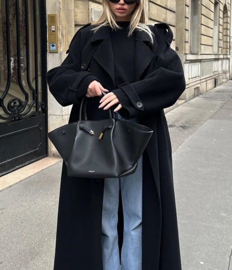 Norielle Inka oversize zimní kabát černý dlouhý