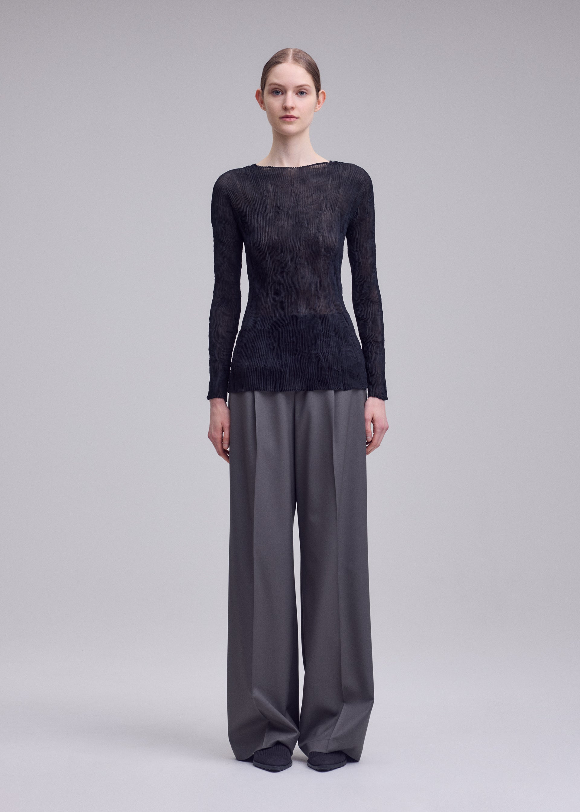 Issey Miyake Chiffon Twist BK/WT-68 top white průsvitný