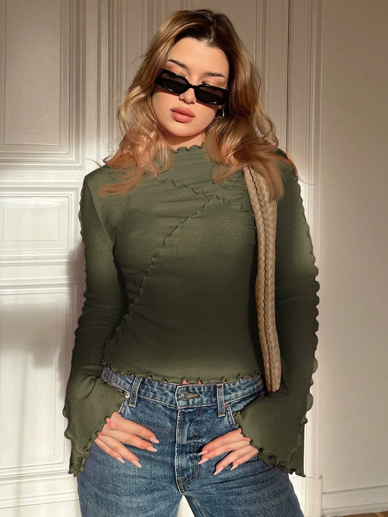 Norielle vroubkovaný top se stojáčkem hnědý S