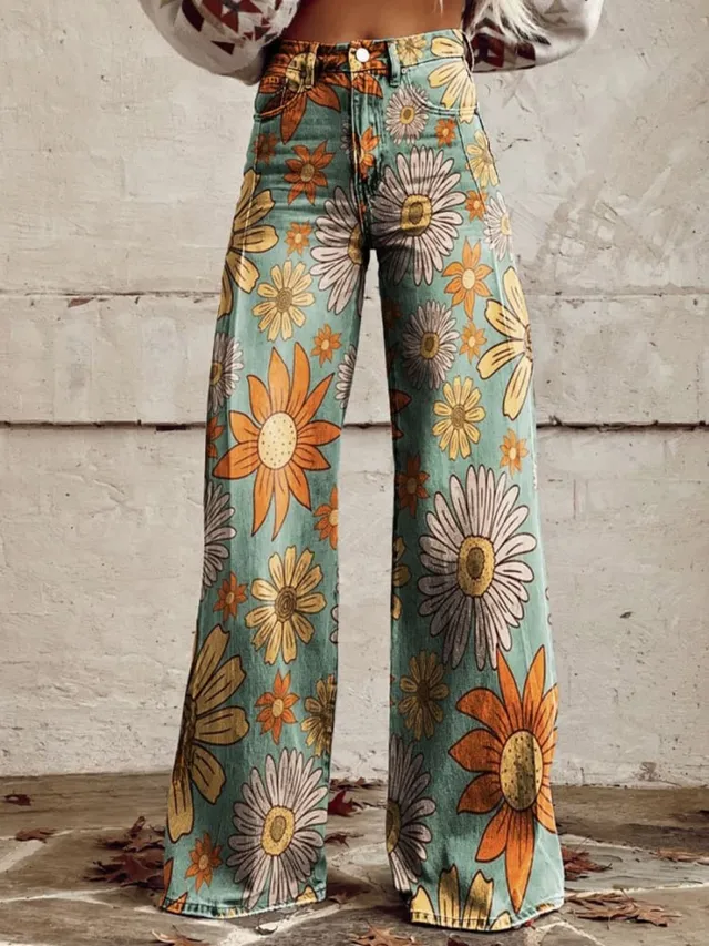 Norielle Floral dámské široké kalhoty květované S