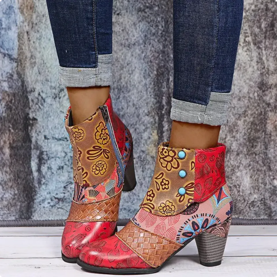 Norielle dámské patchwork kotníkové boty červené 38