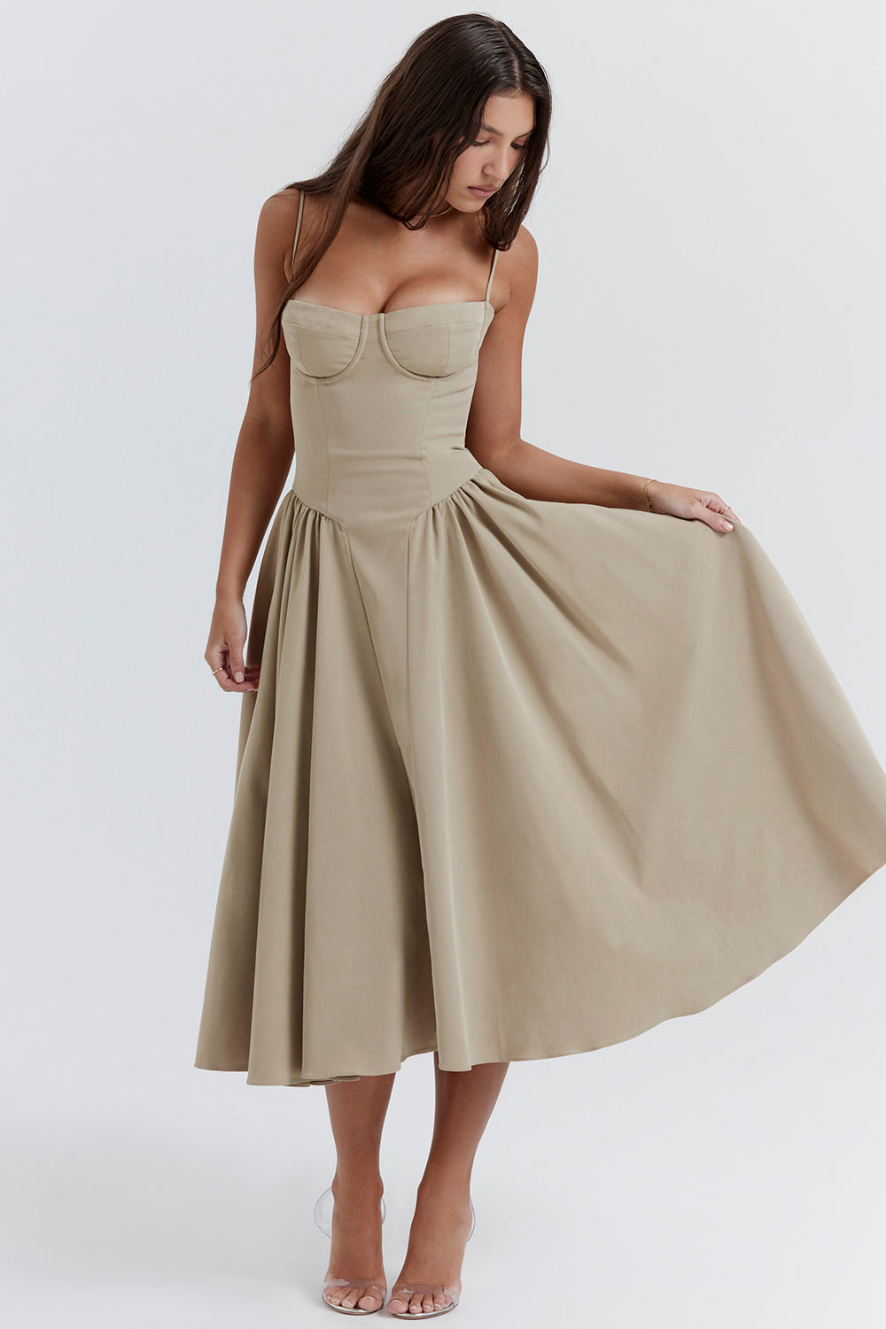 Norielle midi bustier šaty černé rozšířené