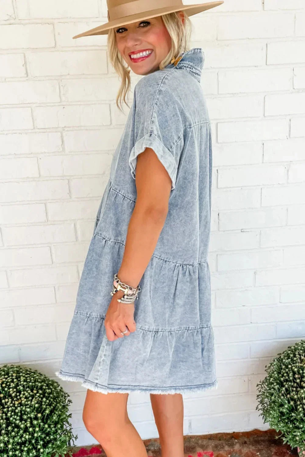 Norielle Denim krátké košilové šaty denimové s kapsami
