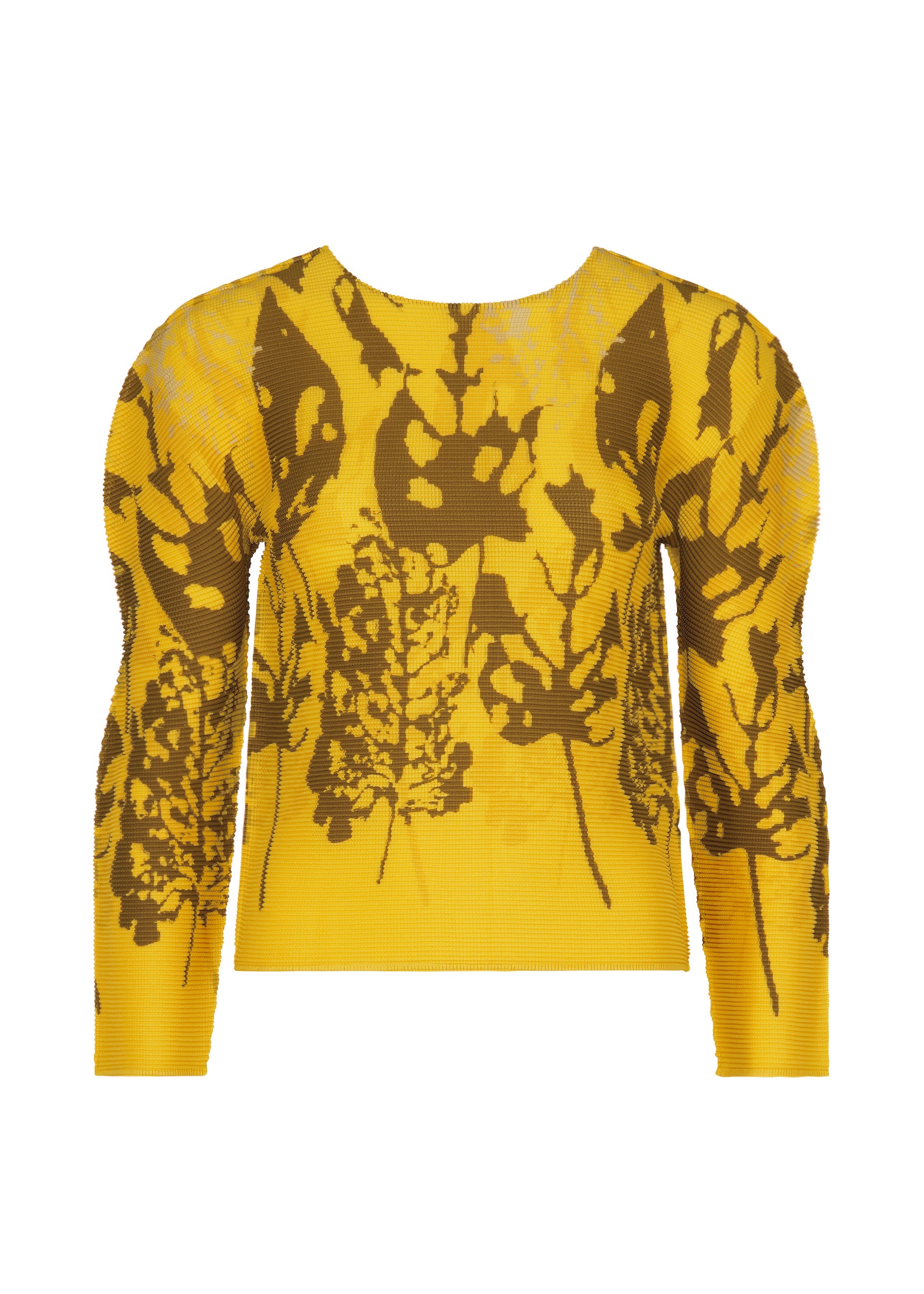 Issey Miyake Leaf strečový top hnědý s potiskem listí