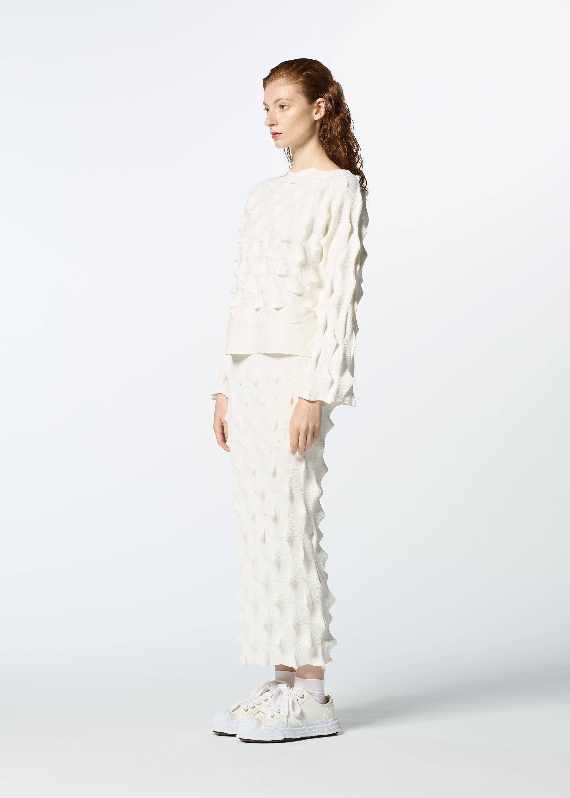 Issey Miyake HaaT Zig Zag Knit sukně bílá organická bavlna