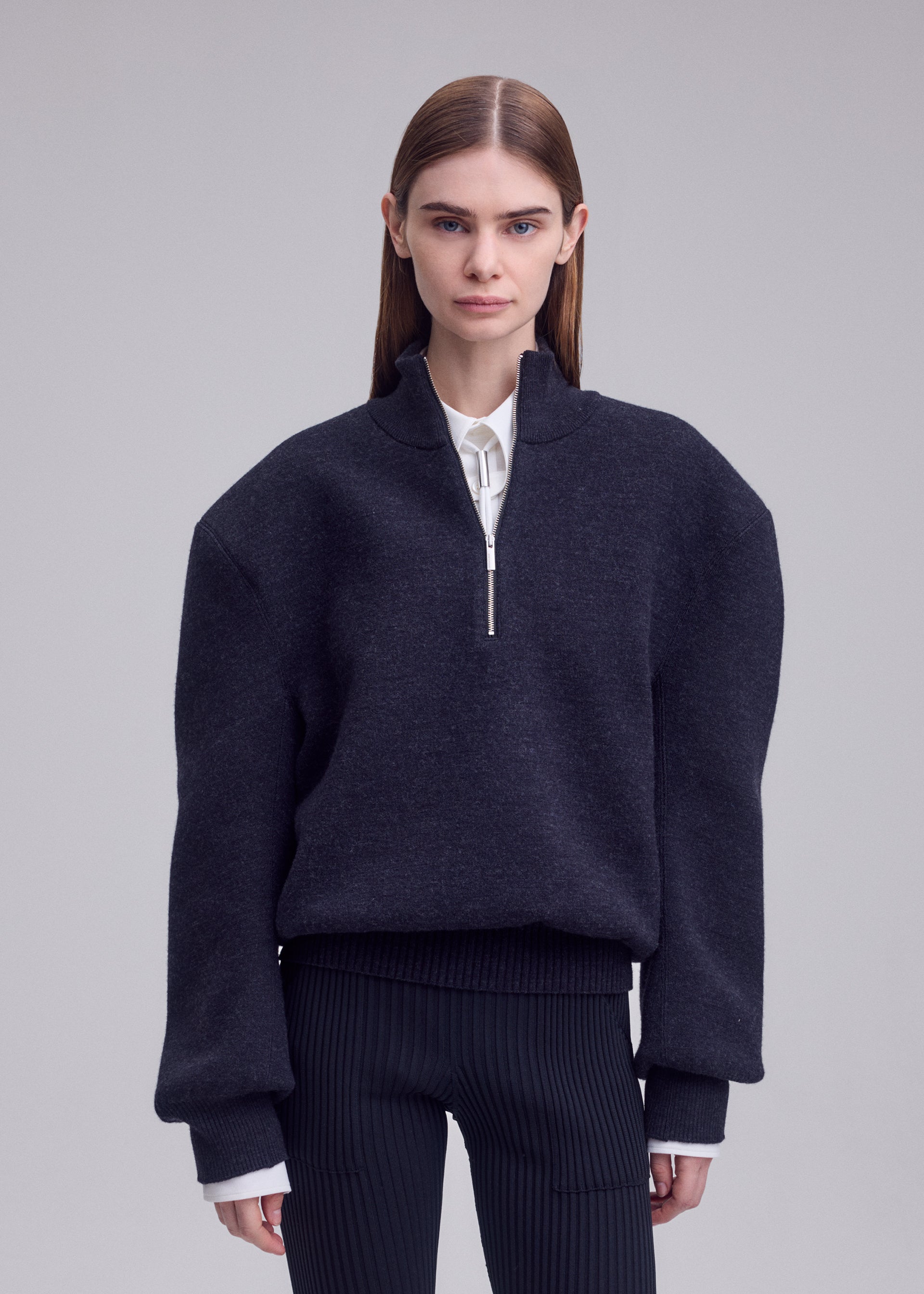 Issey Miyake Handsome Knit svetr černý půlzip vlna