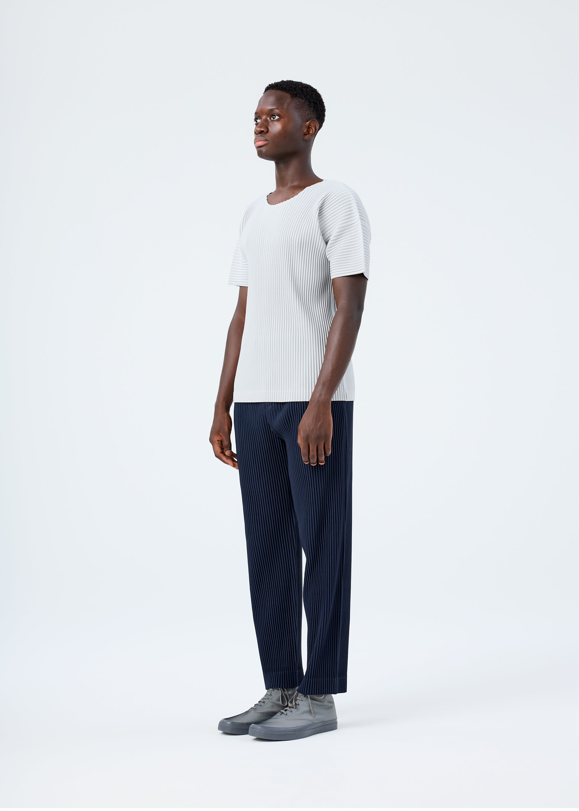 Issey Miyake Basics tričko světle šedá polyesterové kulatý výstřih