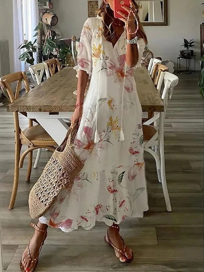 Norielle dlouhé květované šaty s véčkem modré maxi