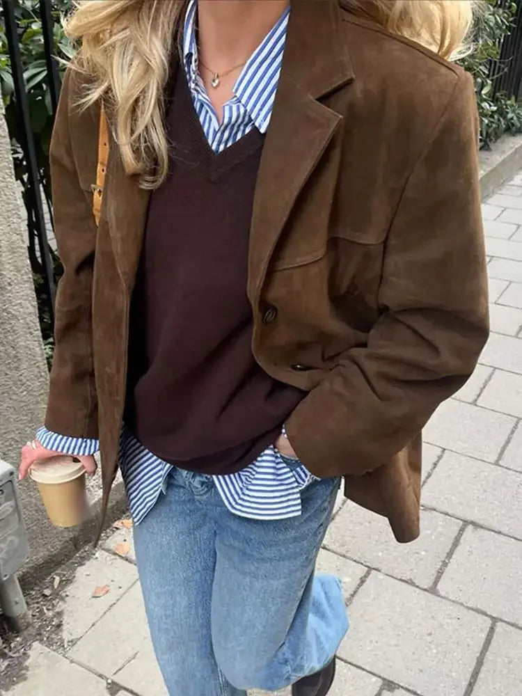 Norielle semišová bunda se stojáčkem hnědá