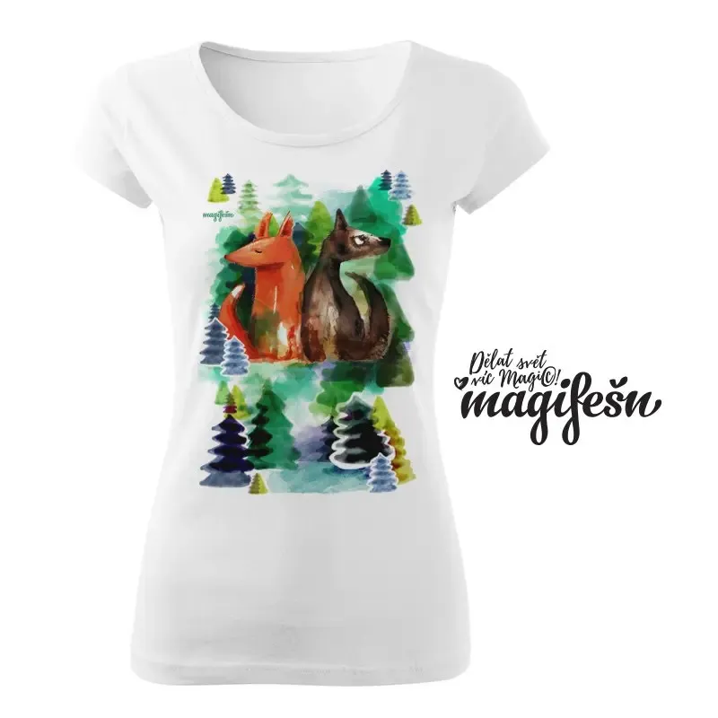Magifešn XX Liška a vlk v lese tričko biobavlna