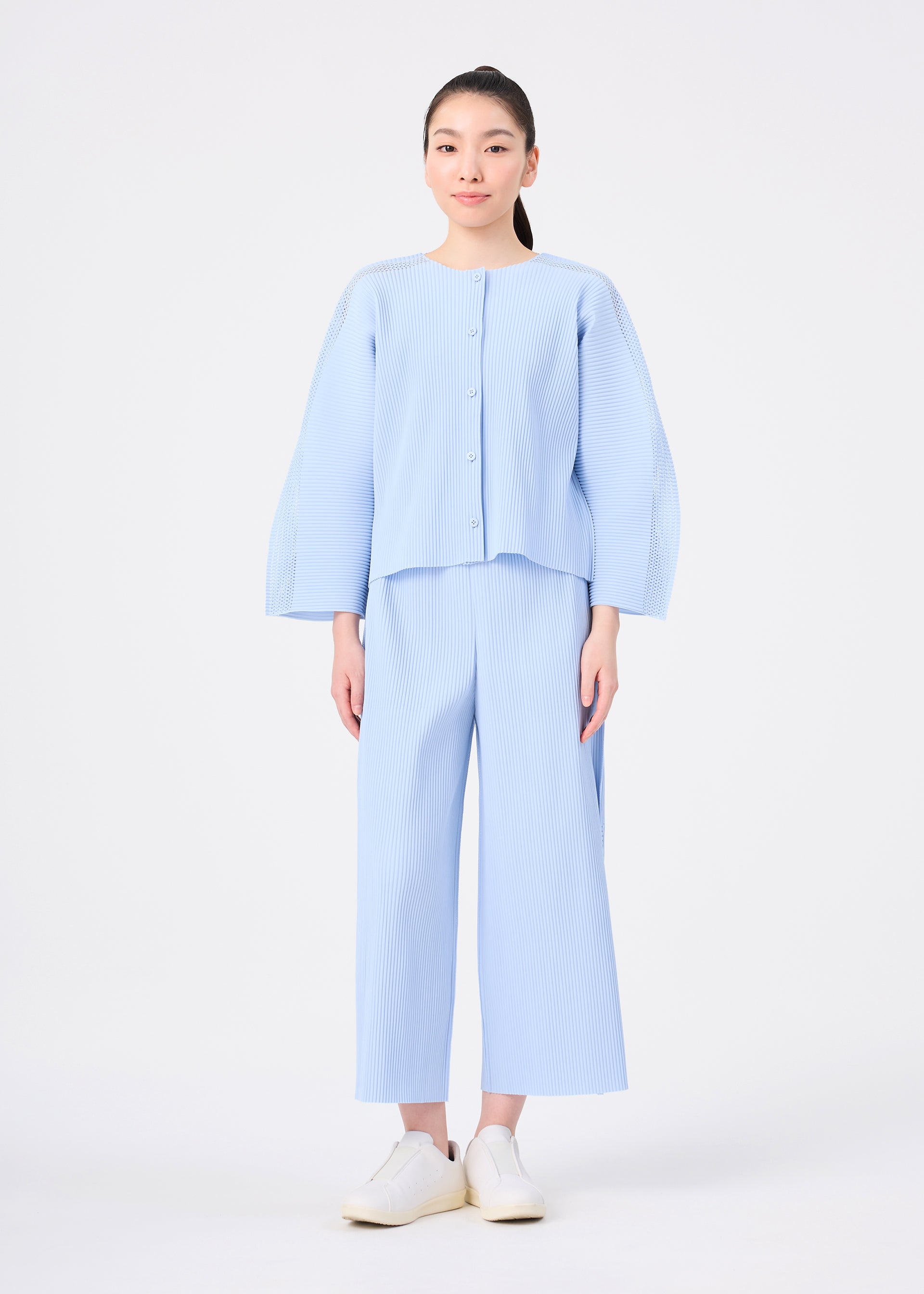 Issey Miyake Mesh Pleats široké kalhoty černé síťované