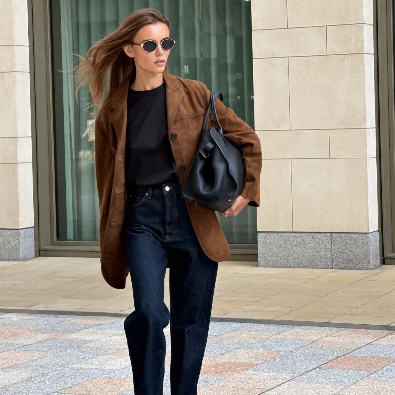 Norielle koženkové sako hnědé dámský blejzr elegantní