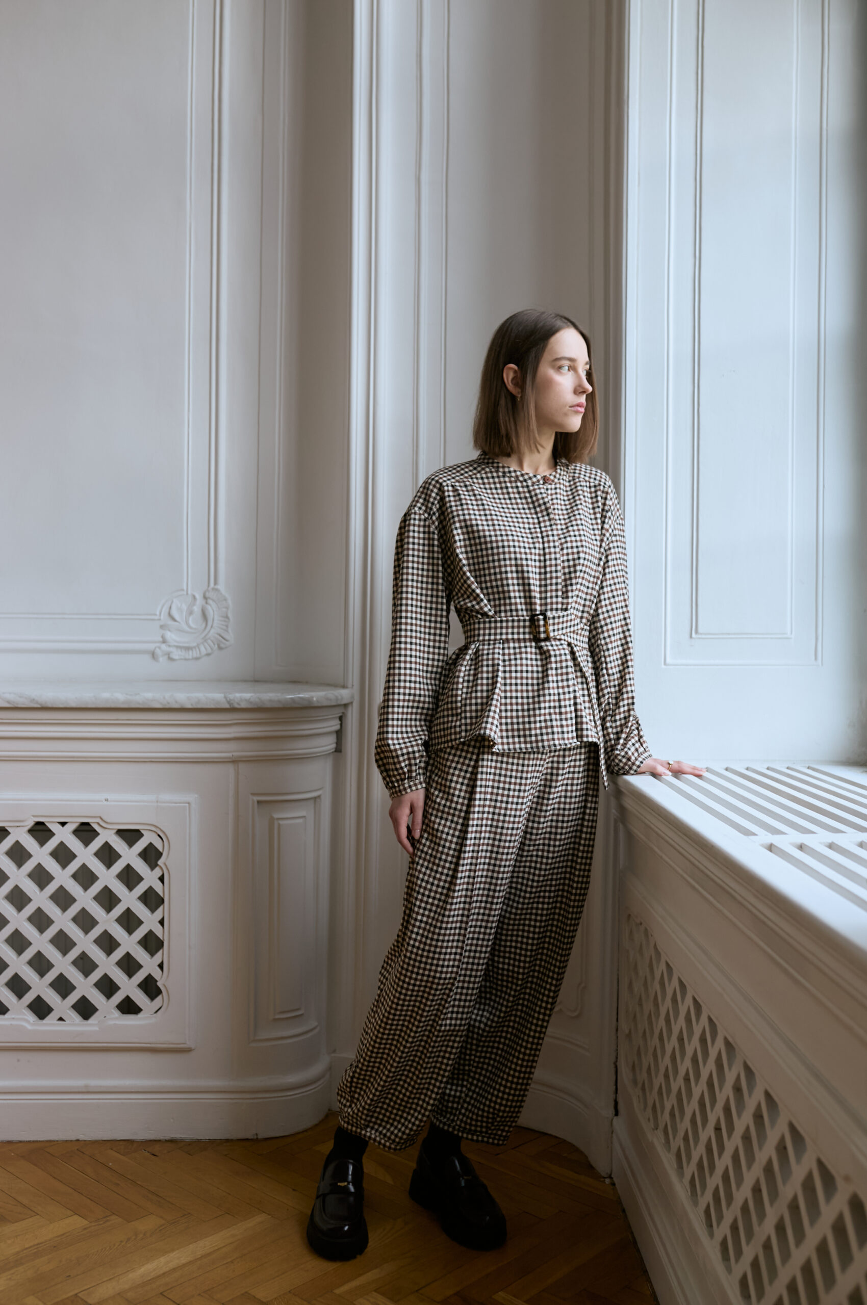 AURELIA & ZWEI FRAUEN Elsa Vintage kalhoty hnědé kostkované