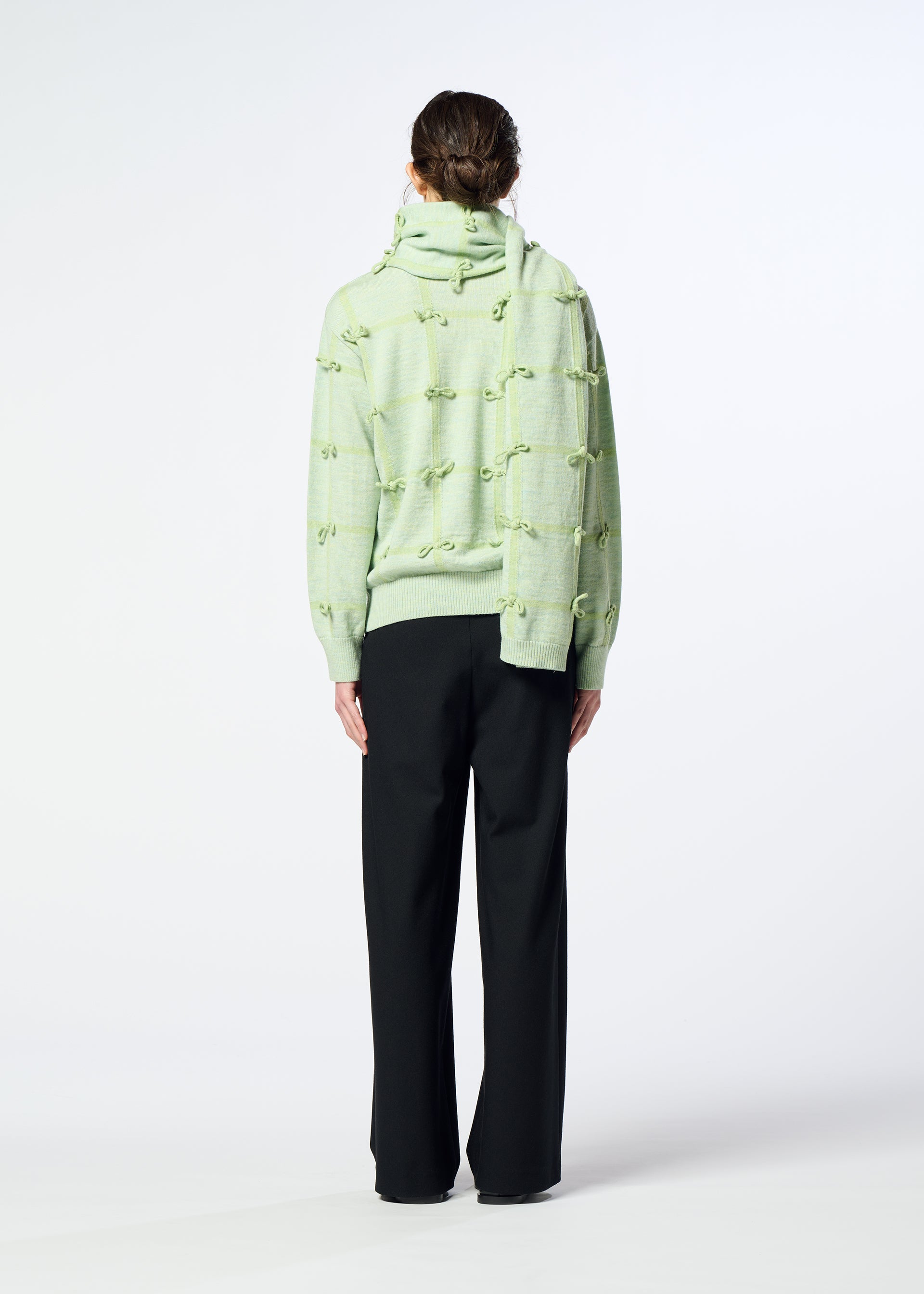 Issey Miyake Ribbon Knit vlněná štola šedá s mašlemi