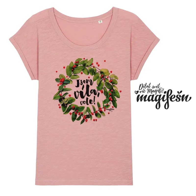 Magifešn ROLL Jsem víla, vole! tričko Red Berries biobavlna