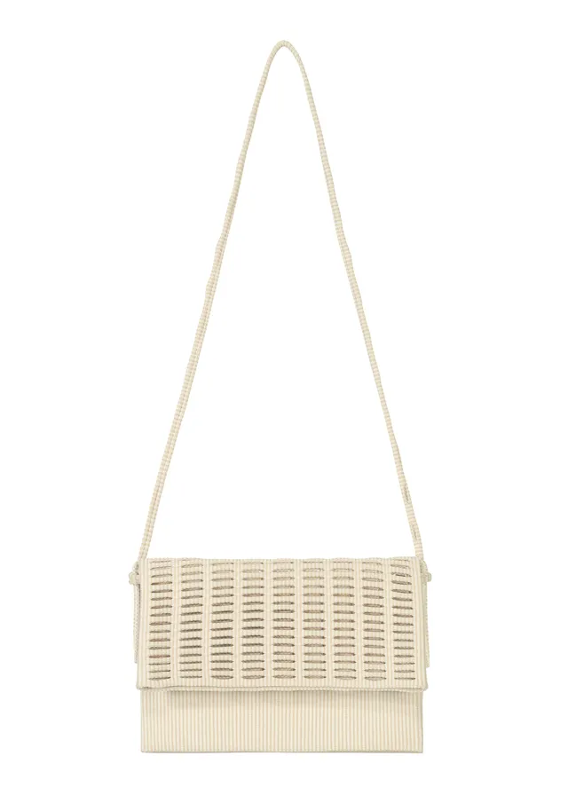 Issey Miyake Mokko Wale crossbody off white béžová pruhy