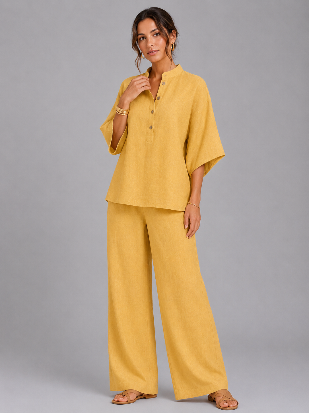 Norielle dámský lnený set košile kalhoty béžový