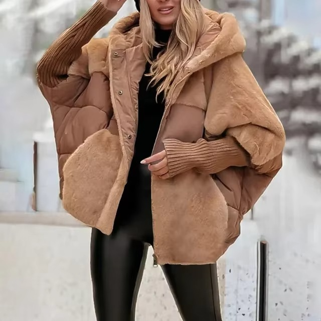 Norielle krátká oversize bunda s kapucí béžová teplá