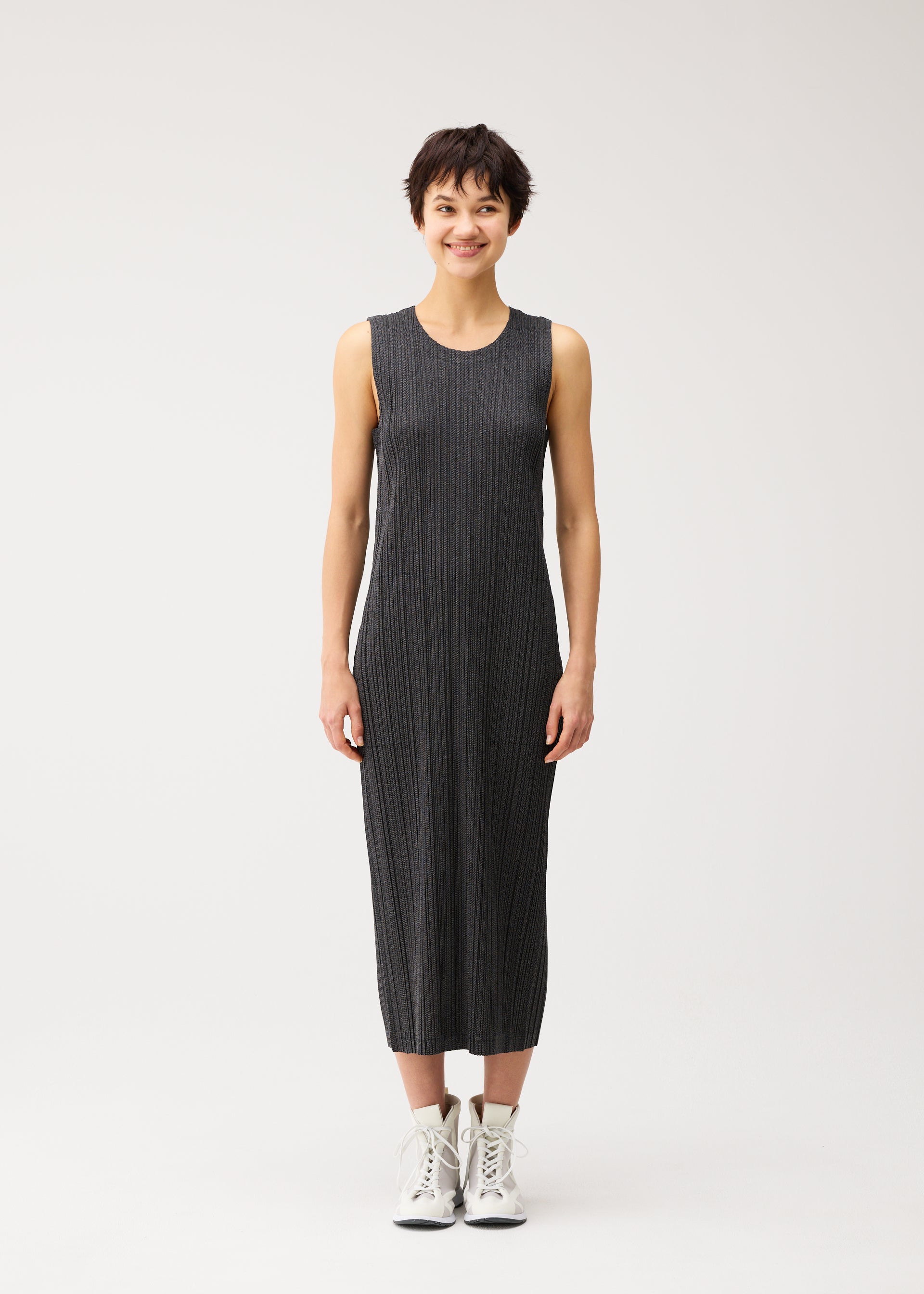 Issey Miyake Pleats Please Cotton Denim šaty černé bavlna