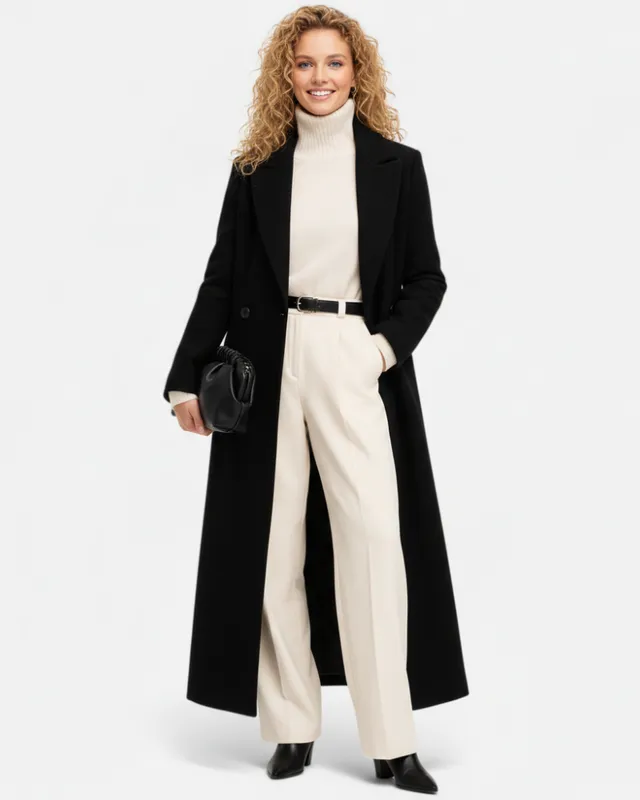 Norielle minimalistický dlouhý kabát černý